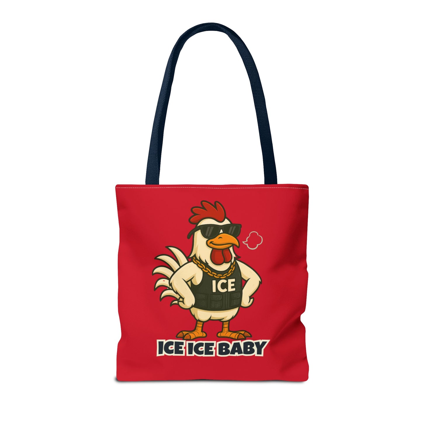 Ice Ice Baby Chicken Tote Bag – Funny Coop Daddy Design, Bold Red Reusable Shopping Bag