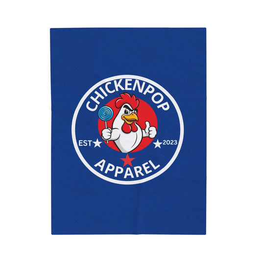 ChickenPop Original Logo Velveteen Plush Blanket Royal Blue