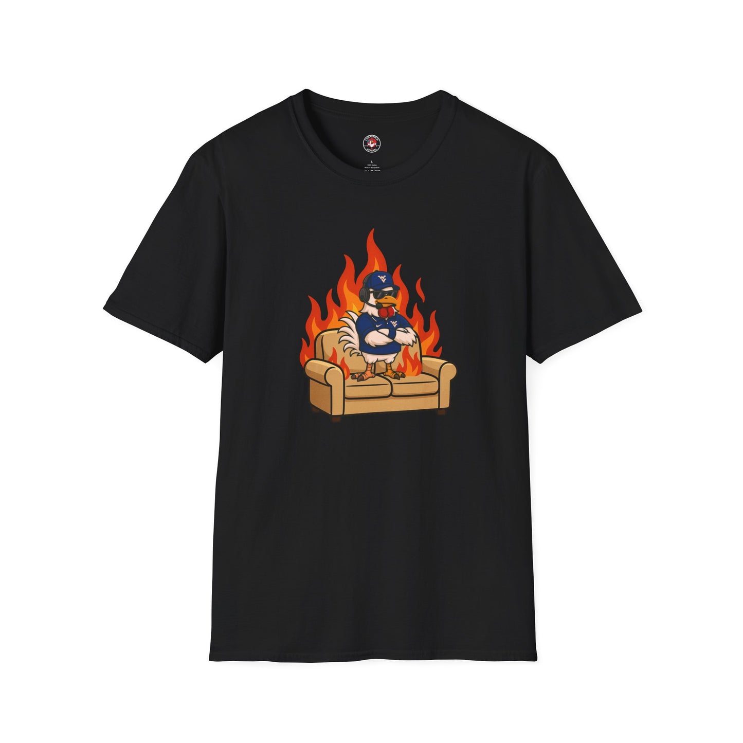 Big Rich Energy Couch Burning Shirt | Funny WVU Mountaineers Football Coach Tee | Morgantown Tradition Apparel