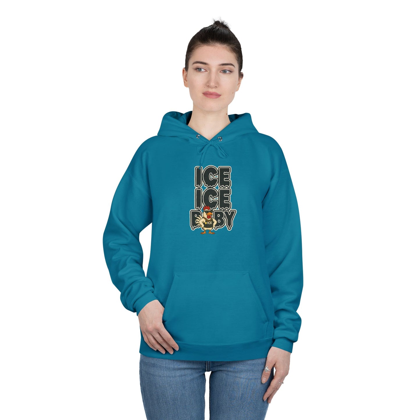 ICE ICE BABY Funny Chicken Hoodie – Retro Hip-Hop Pullover for Music Fans, Students & Cold-Weather Comedians