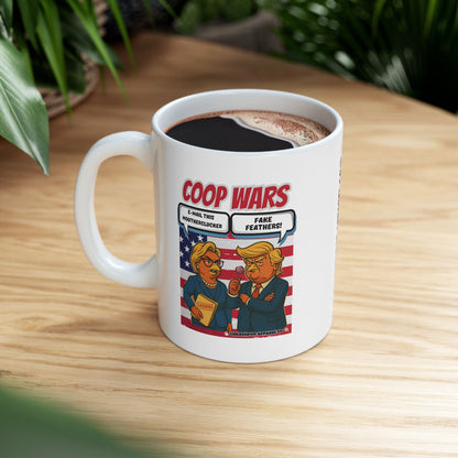 Coop Wars™ Political Satire Mug – Hilaregg Cluckton vs. Cock-a-Doodle-Don | Funny Coffee Cup (11oz / 15oz)