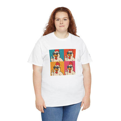 Warhol Pop Art Chicken T-Shirt – Funny Coop Daddy Middle Finger Tee for Bold Style