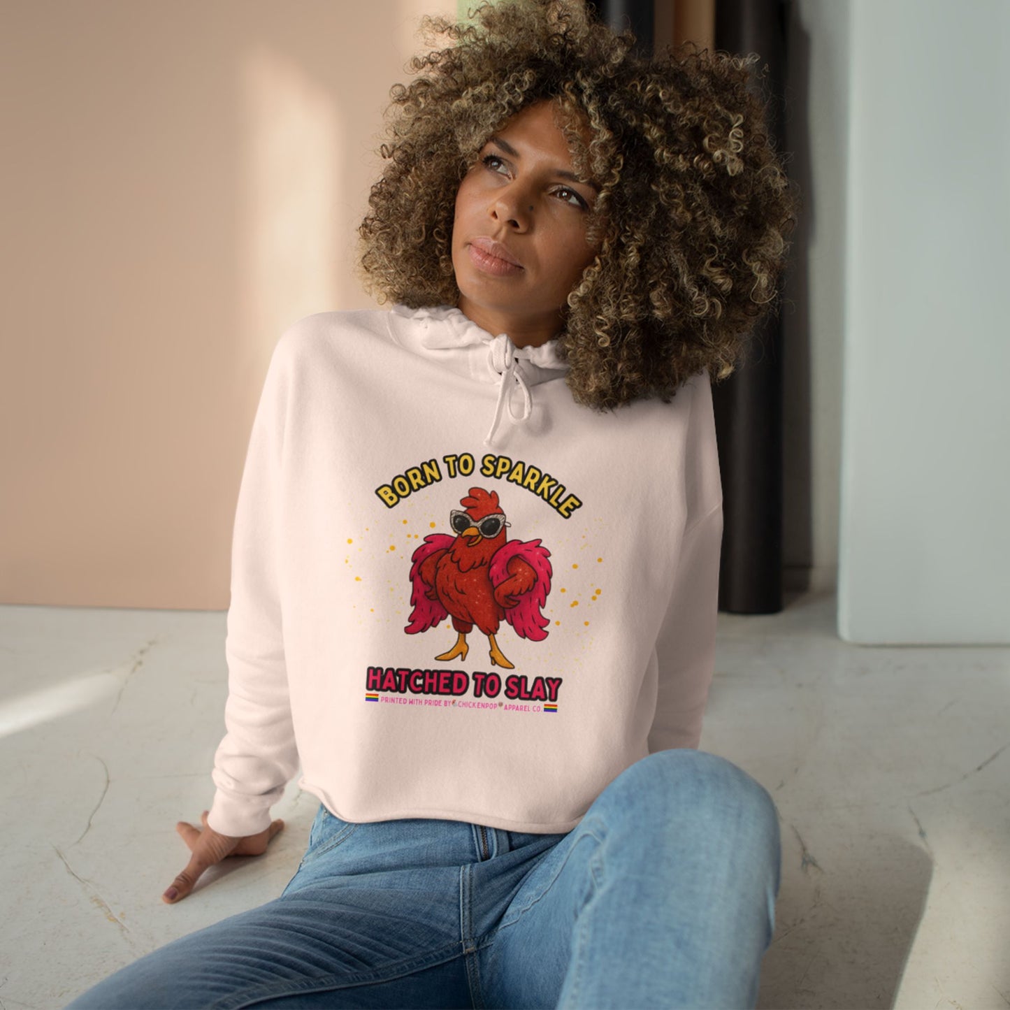 Born to Sparkle Hatched to Slay LGBTQ Cropped Hoodie by ChickenPop Apparel Co.