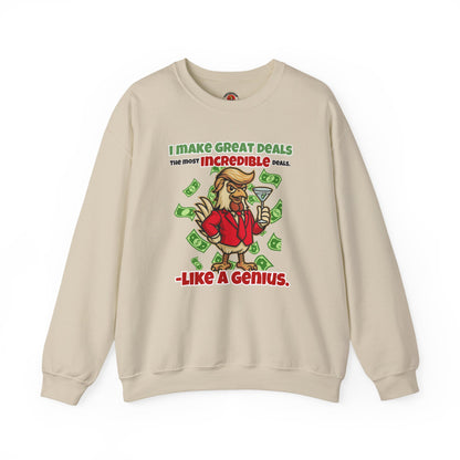 Like A Genius Crewneck Sweatshirt – Funny Political Graphic Pullover | Unisex Heavy Blend with ChickenPop Logo | Ethically Made & Cozy Cold-Weather Humor