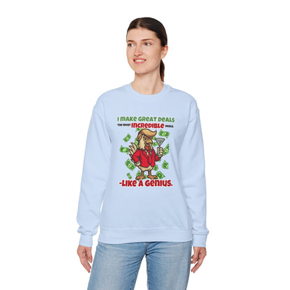 Like A Genius Crewneck Sweatshirt – Funny Political Graphic Pullover | Unisex Heavy Blend with ChickenPop Logo | Ethically Made & Cozy Cold-Weather Humor