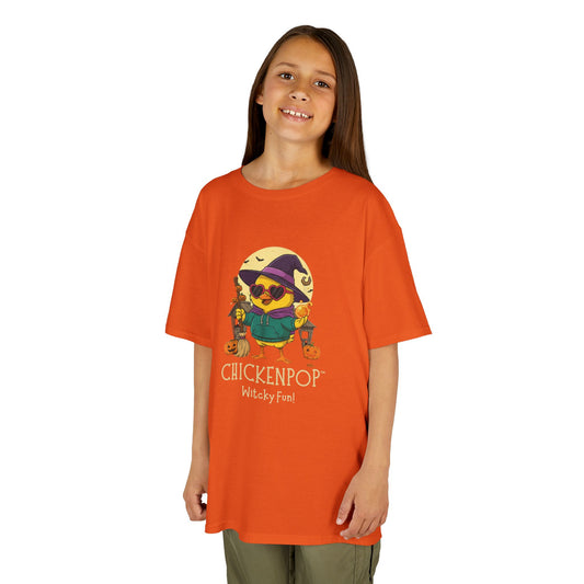 Sunny the Witchy Chick Kid’s Halloween Tee | ChickenPop Lil’ Cluckers Wicktastic Fun Shirt