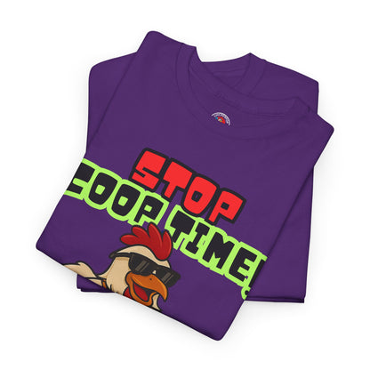 Stop COOP TIME! Funny Chicken T-Shirt – MC Coop Daddy 90s Hip Hop Parody Tee | Unisex Heavy Cotton | ChickenPop Apparel
