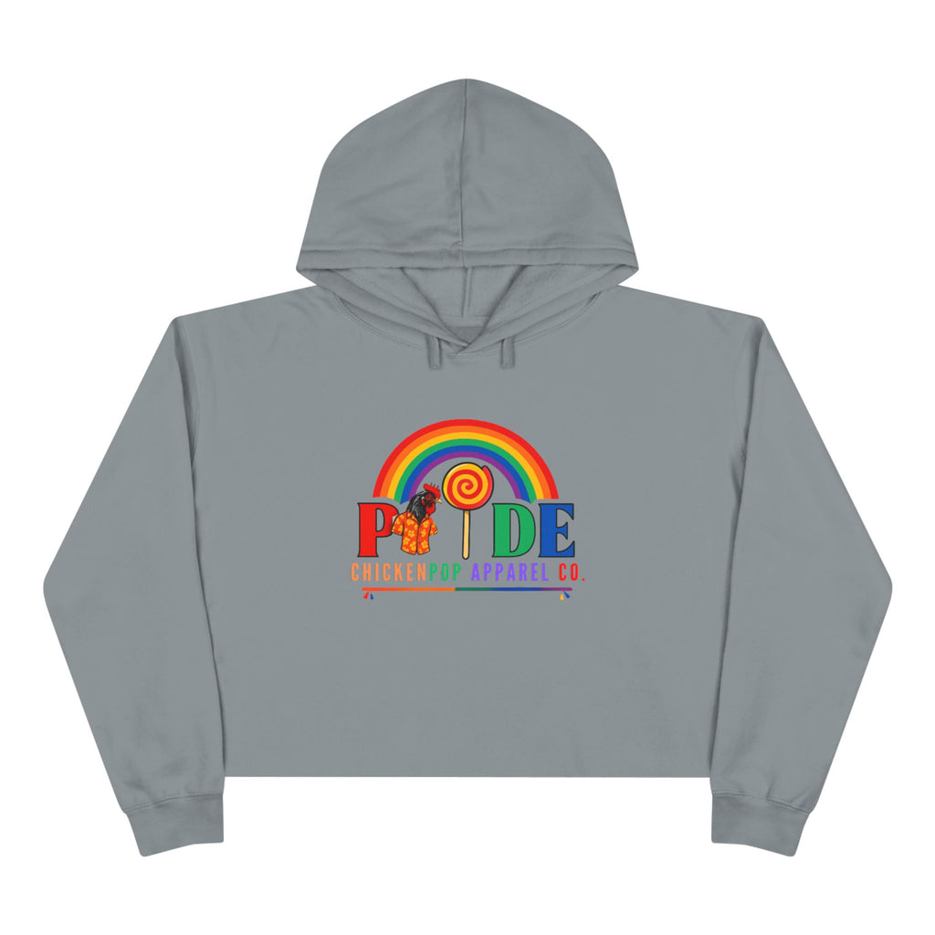 Big Chick Energy™ Pride Cropped Hoodie – Rainbow LGBTQ+ Logo with Coop Daddy & Lollipop Icon | ChickenPop Apparel