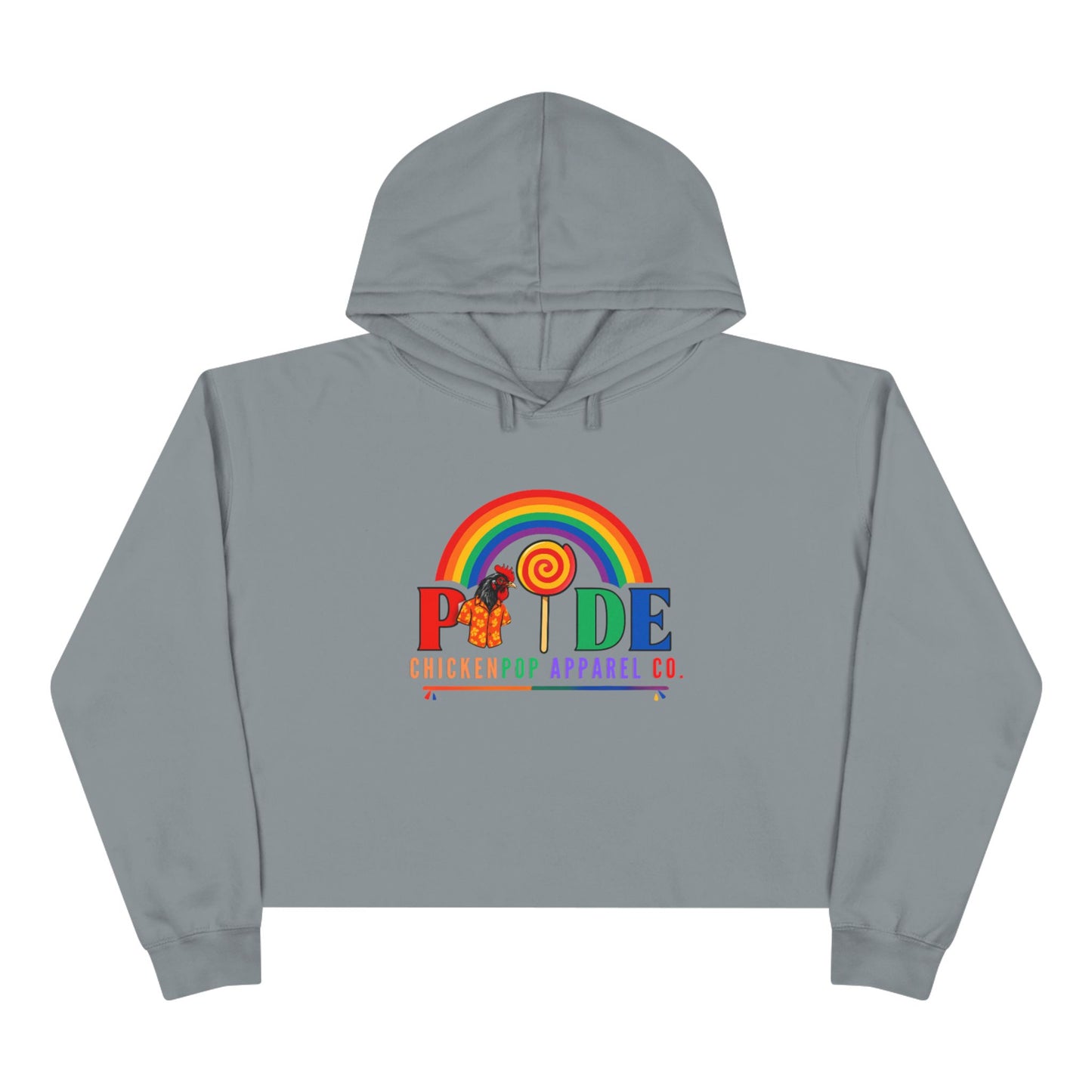 Big Chick Energy™ Pride Cropped Hoodie – Rainbow LGBTQ+ Logo with Coop Daddy & Lollipop Icon | ChickenPop Apparel