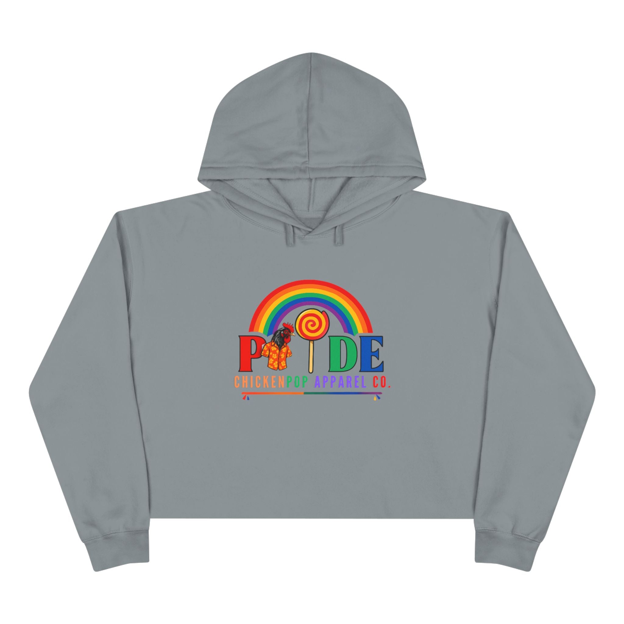 Big Chick Energy™ Pride Cropped Hoodie – Rainbow LGBTQ+ Logo with Coop Daddy & Lollipop Icon | ChickenPop Apparel
