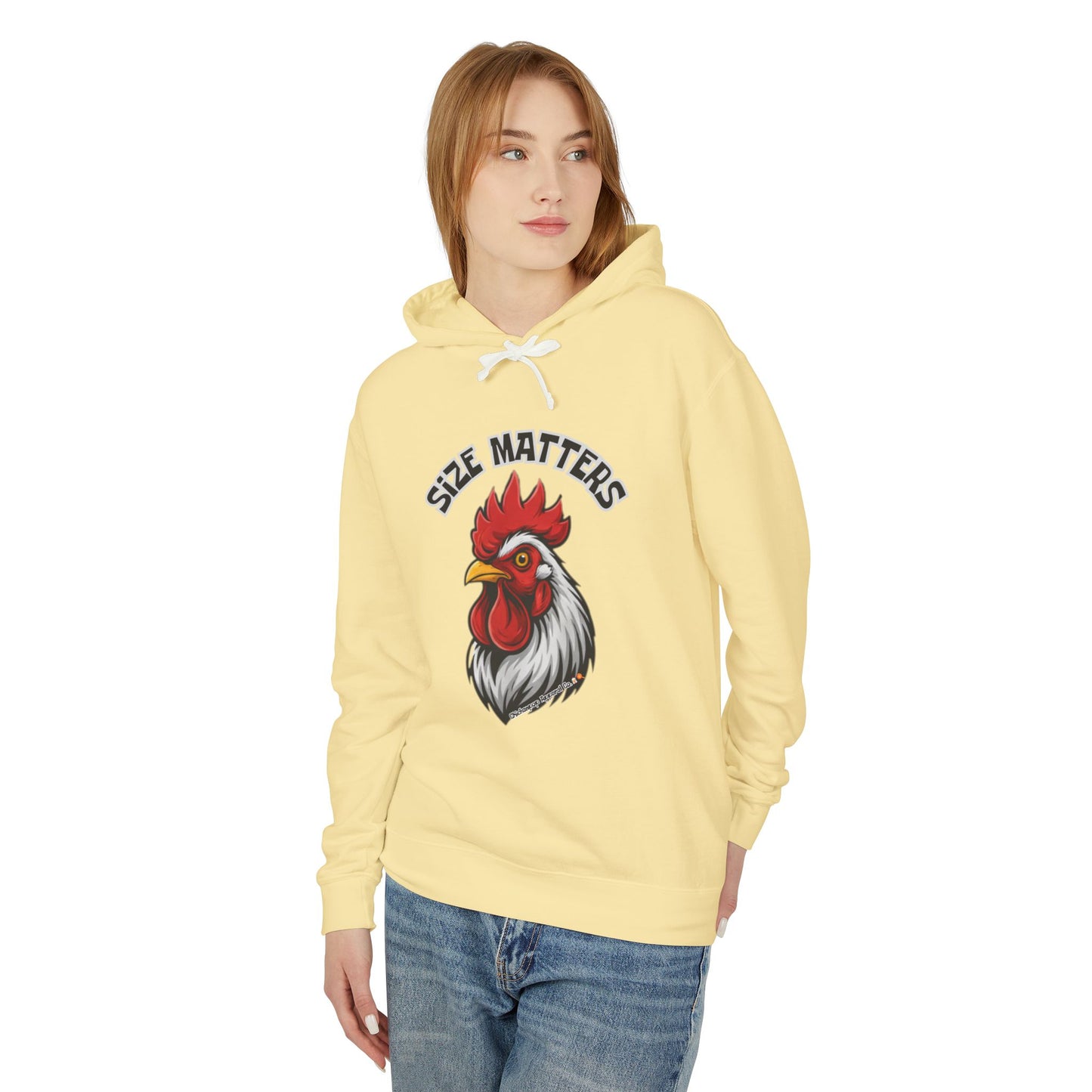 SIZE MATTERS Hoodie | Funny Chicken Apparel Sweatshirt | Bold Rooster Humor Pullover