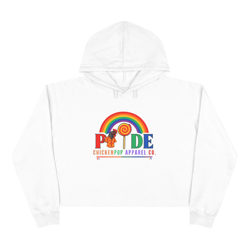 Big Chick Energy™ Pride Cropped Hoodie – Rainbow LGBTQ+ Logo with Coop Daddy & Lollipop Icon | ChickenPop Apparel