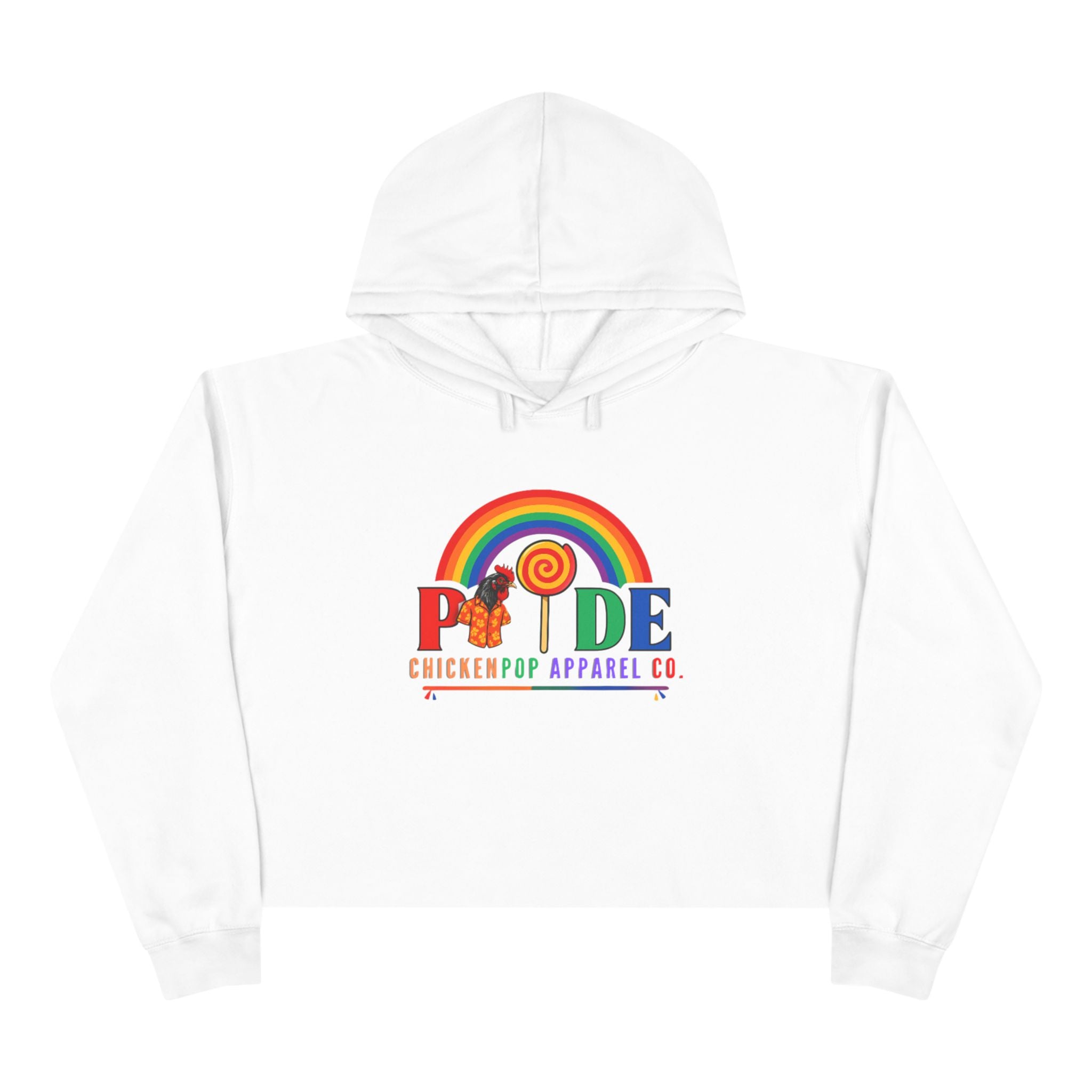 Big Chick Energy™ Pride Cropped Hoodie – Rainbow LGBTQ+ Logo with Coop Daddy & Lollipop Icon | ChickenPop Apparel