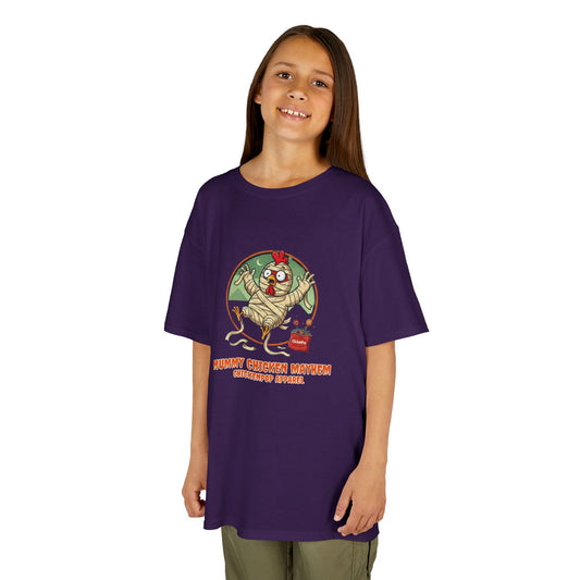 Mummy Chicken Mayhem T-Shirt: Funny Halloween Chicken Costume Shirt | Lil' Cluckers Spooky Apparel