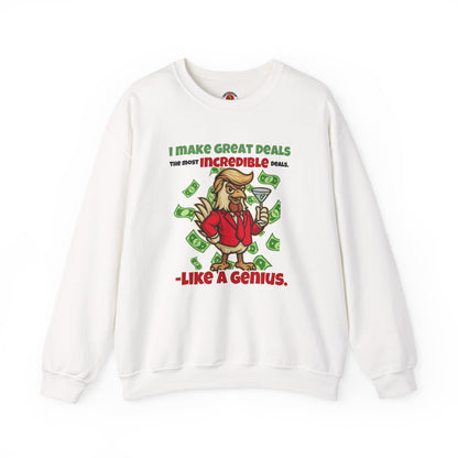 Like A Genius Crewneck Sweatshirt – Funny Political Graphic Pullover | Unisex Heavy Blend with ChickenPop Logo | Ethically Made & Cozy Cold-Weather Humor