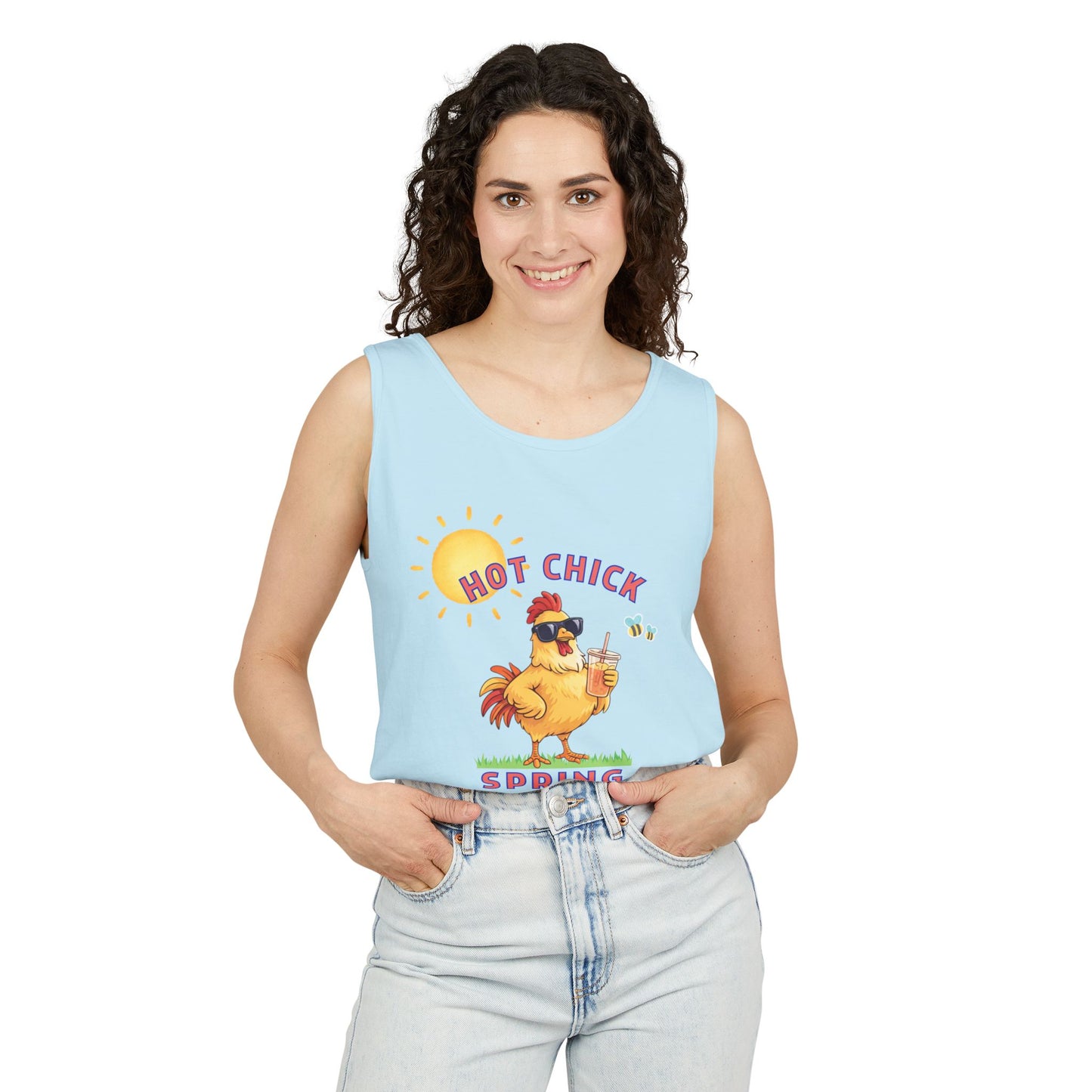 Hot Chick Spring Tank Top – Funny Chicken Graphic Tank, Big Chick Energy Summer Shirt, Cute Sassy Tank