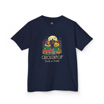 Trick or Treat Kids Halloween Tee | ChickenPop Lil’ Cluckers Sunny & Scramble Halloween Shirt