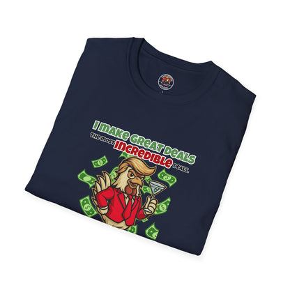 Cock-a-Doodle-Don “Like a Genius” Money Deal Rooster Tee – Funny Political Satire Shirt | ChickenPop Apparel Co.