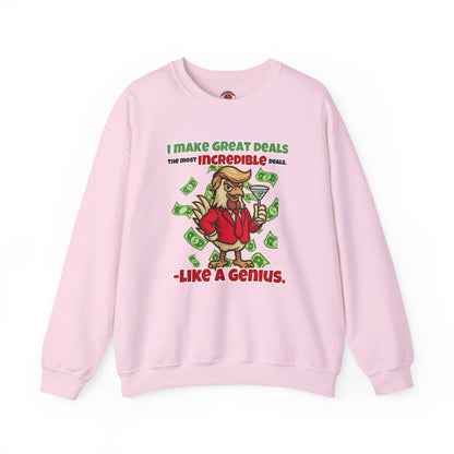 Like A Genius Crewneck Sweatshirt – Funny Political Graphic Pullover | Unisex Heavy Blend with ChickenPop Logo | Ethically Made & Cozy Cold-Weather Humor