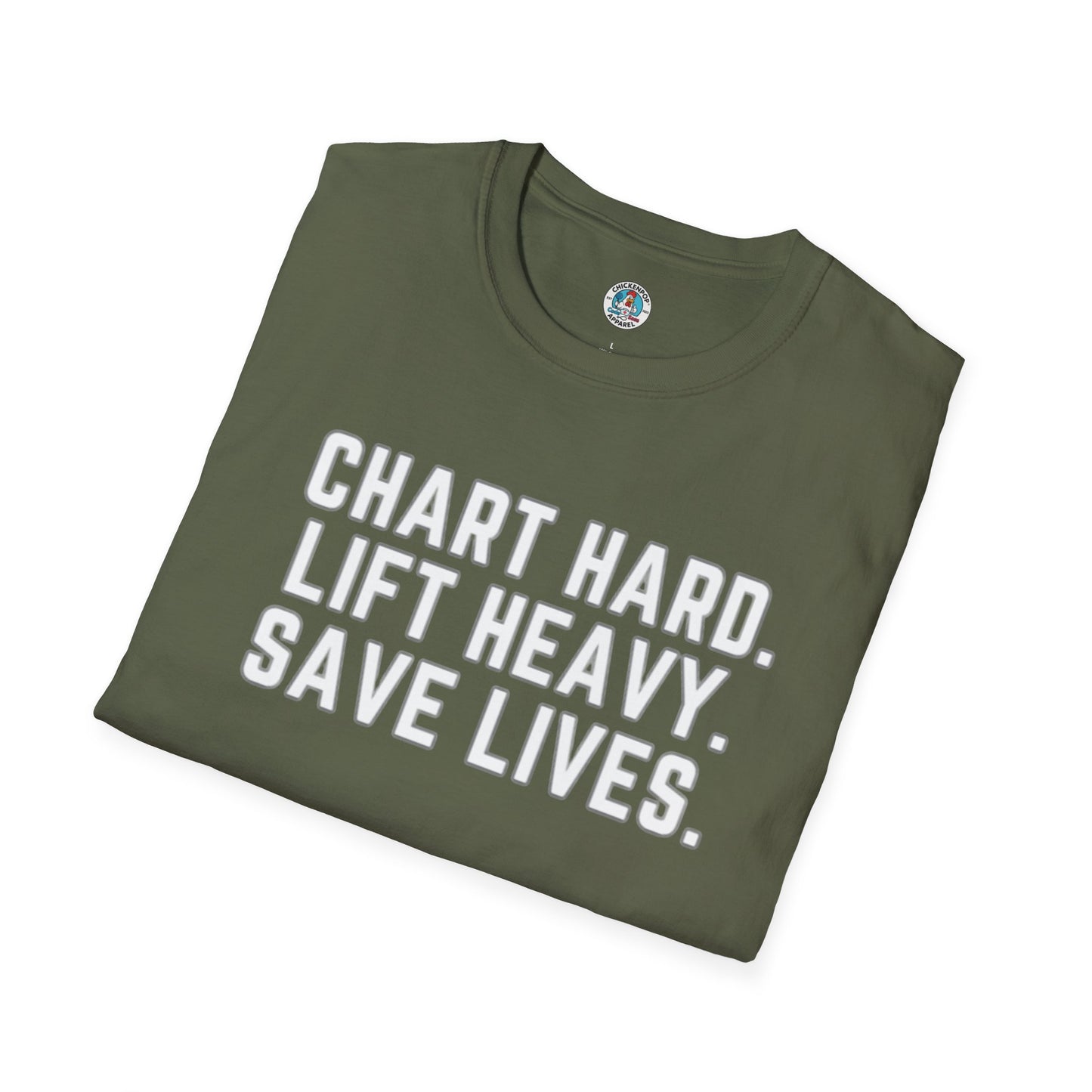 Chart Hard. Lift Heavy. Save Lives. Nurse Tee | Funny Fitness Healthcare Worker Shirt | Gym RN Apparel
