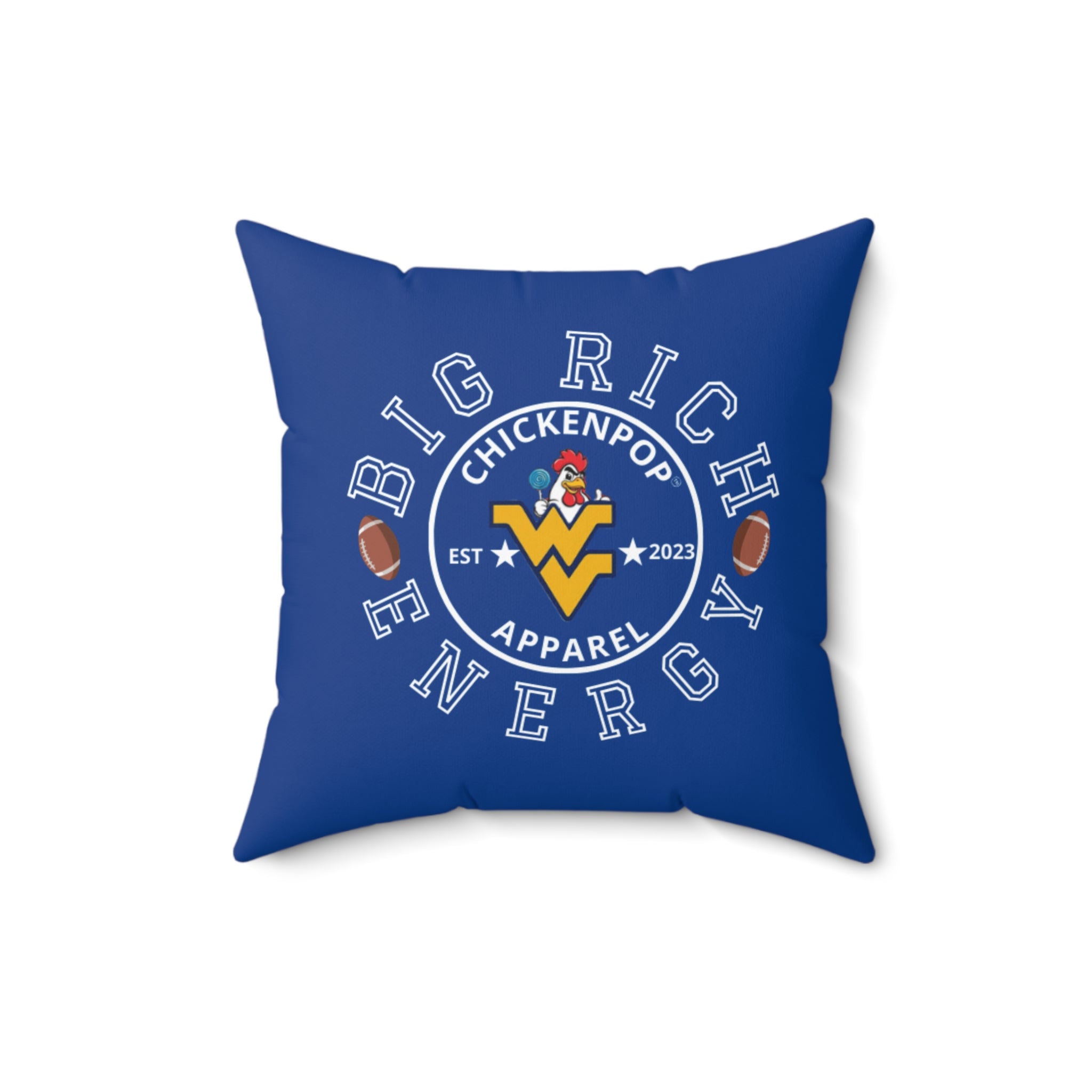 ChickenPop Big Rich Energy Spun Polyester Square Pillow Royal Blue