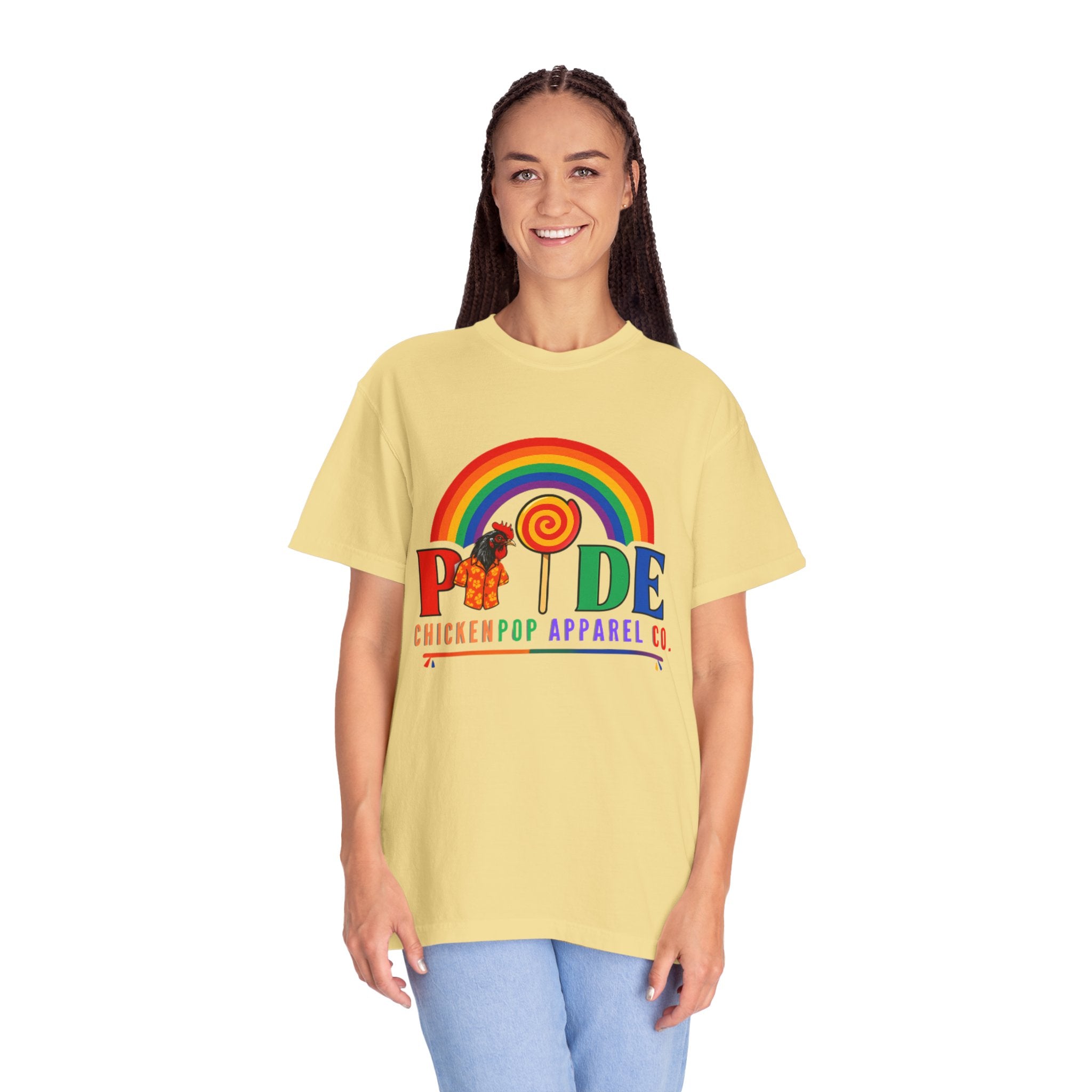 Pride Rainbow Lollipop T-Shirt — "PRIDE" ChickenPop Apparel Co. Graphic Tee