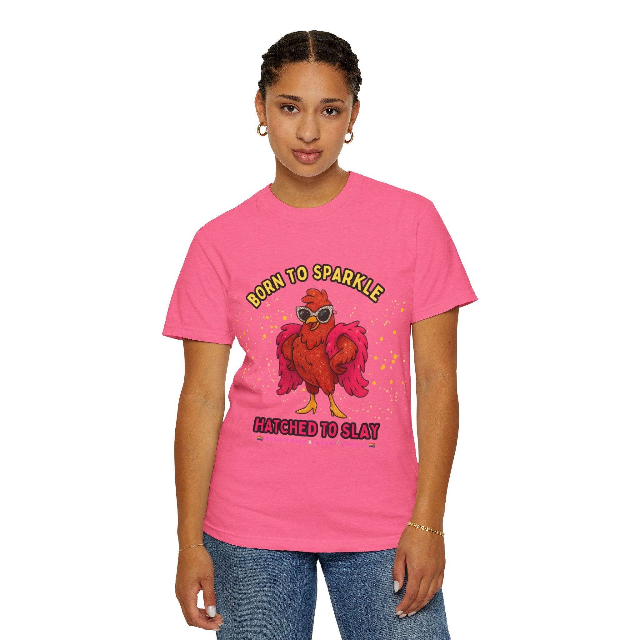 Pride LGBTQ Born to Sparkle Rooster T-Shirt — Hatched to Slay Graphic Tee