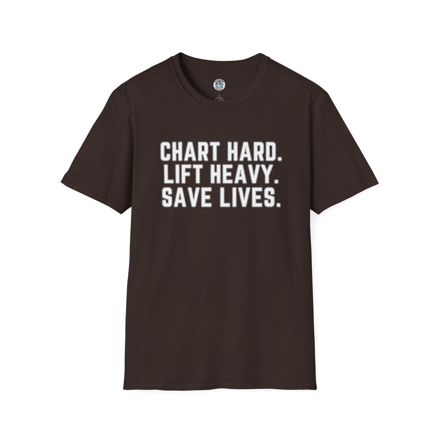 Chart Hard. Lift Heavy. Save Lives. Nurse Tee | Funny Fitness Healthcare Worker Shirt | Gym RN Apparel
