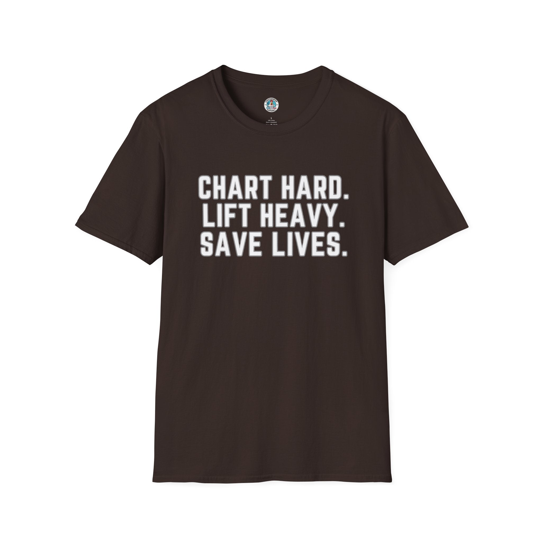 Chart Hard. Lift Heavy. Save Lives. Nurse Tee | Funny Fitness Healthcare Worker Shirt | Gym RN Apparel