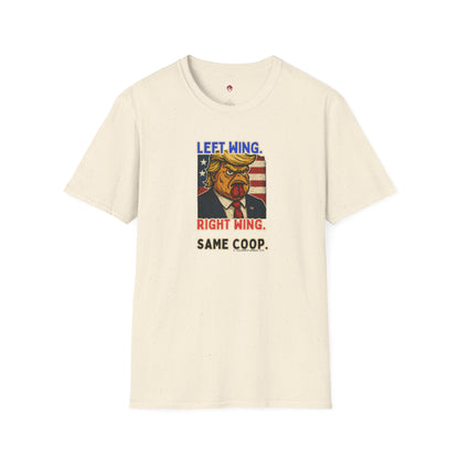 Cock-a-Doodle-Don "Left Wing. Right Wing. Same Coop." Political Satire Tee – Unisex Graphic T-Shirt