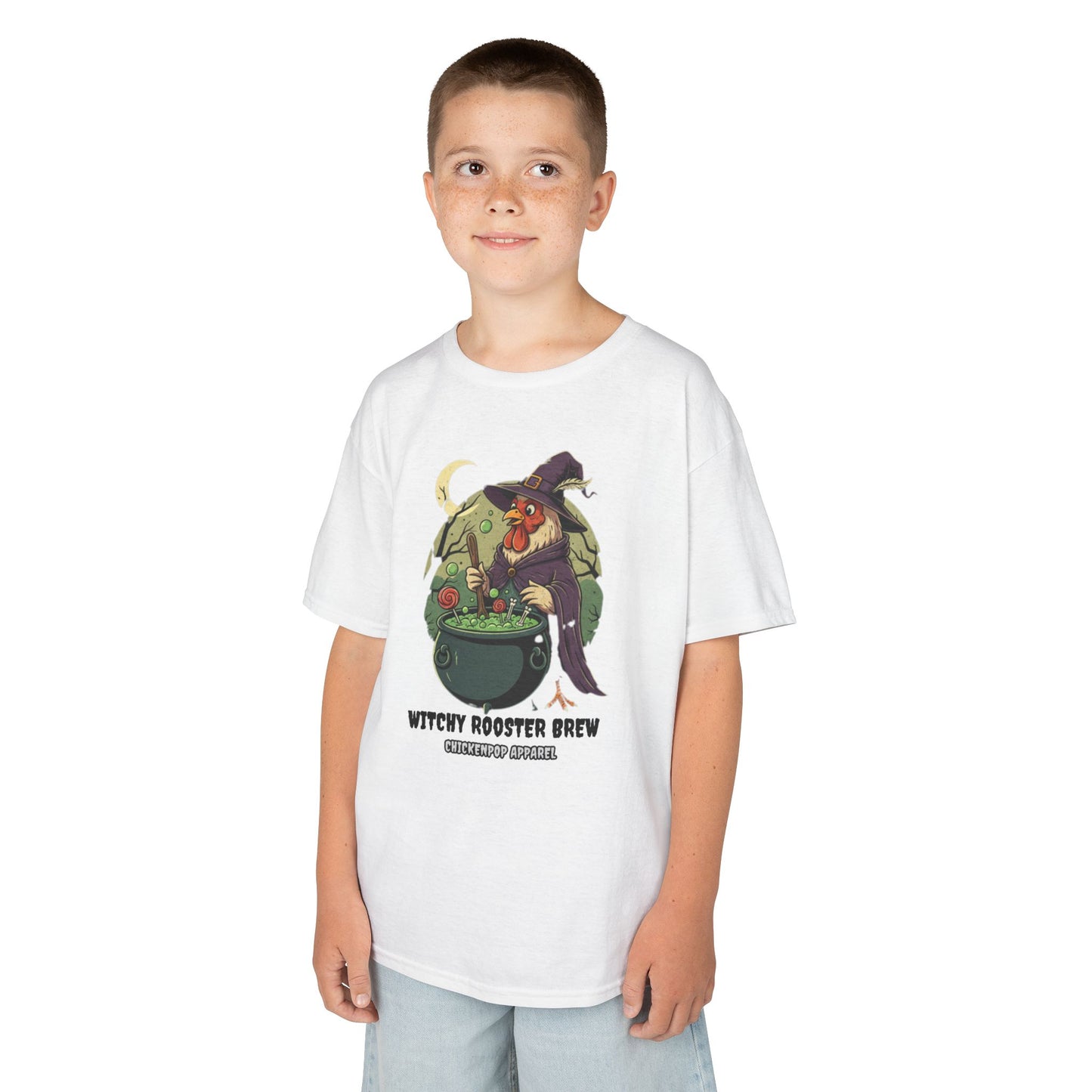 Witchy Rooster Brew T-Shirt: Funny Chicken Halloween Shirt | Lil' Cluckers Witch Costume Apparel