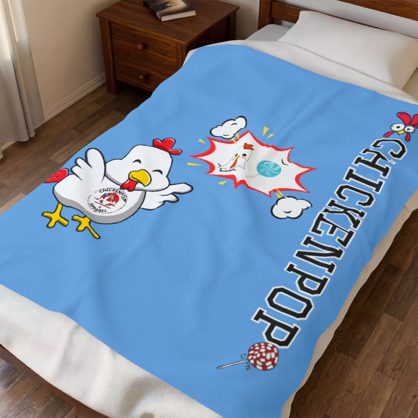 Dirty Mind Emoji Chick Velveteen Plush Blanket Carolina Blue