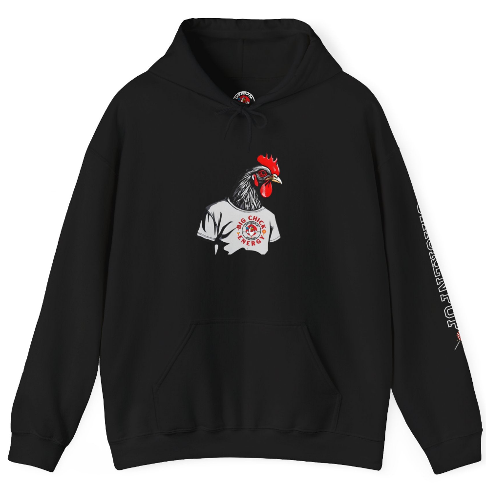 Big Chick Energy Giant Rooster Logo Unisex Hoodie - ChickenPop Arm Logo Edition