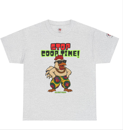 Stop COOP TIME! Funny Chicken T-Shirt – MC Coop Daddy 90s Hip Hop Parody Tee | Unisex Heavy Cotton | ChickenPop Apparel