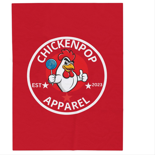 ChickenPop Original Logo Velveteen Plush Blanket Red