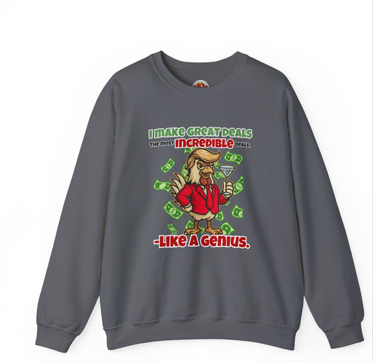 Like A Genius Crewneck Sweatshirt – Funny Political Graphic Pullover | Unisex Heavy Blend with ChickenPop Logo | Ethically Made & Cozy Cold-Weather Humor