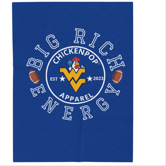 ChickenPop Apparel Big Rich Energy Original Logo Velveteen Plush Blanket Royal Blue