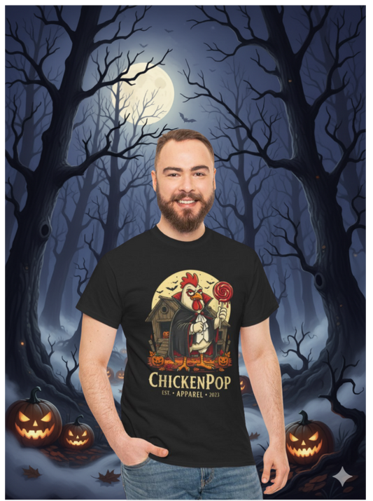 ChickenPop Sucker For a Pop Vampire Rooster Halloween T-Shirt – Funny Spooky Graphic Tee for Fall & Costume Season