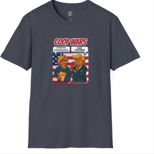 Coop Wars™ Tee – Hilaregg Cluckton vs. Cock-a-Doodle-Don | Political Chicken Fight Shirt