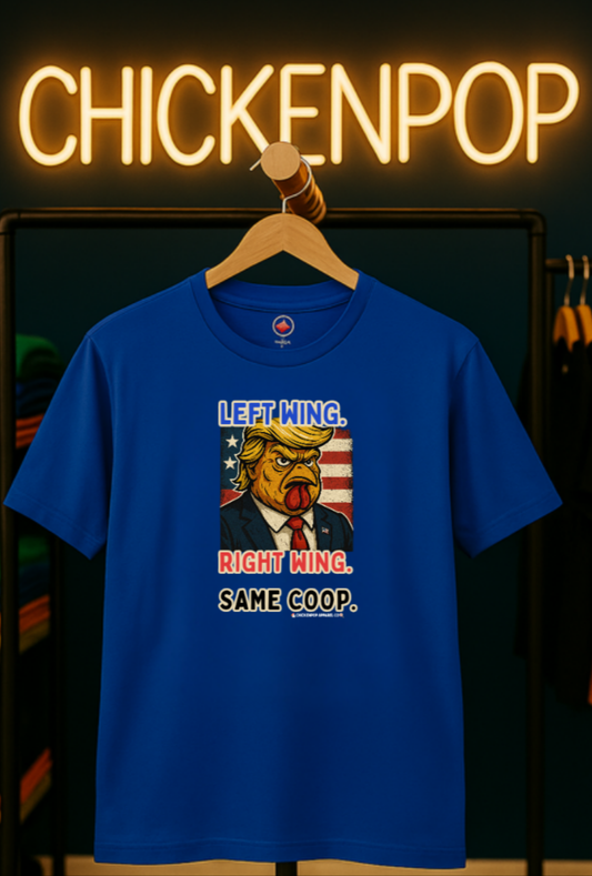 Cock-a-Doodle-Don "Left Wing. Right Wing. Same Coop." Political Satire Tee – Unisex Graphic T-Shirt