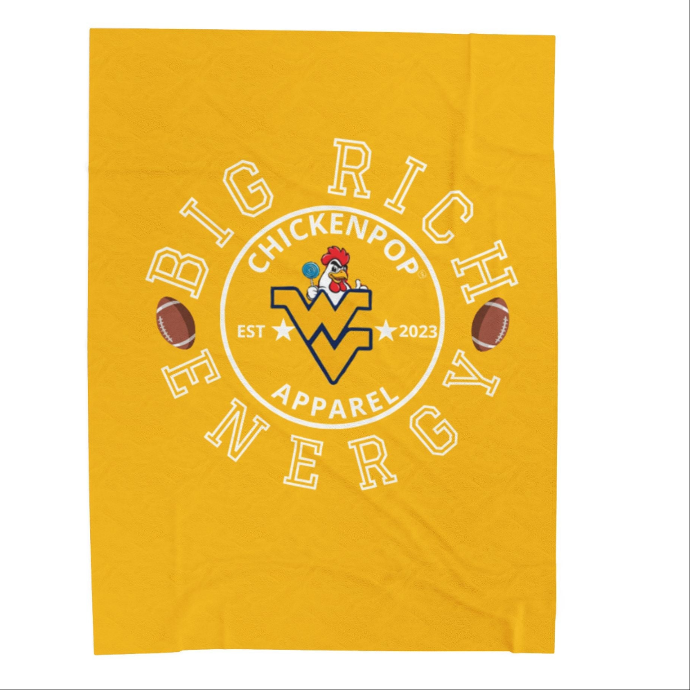 ChickenPop Apparel Big Rich Energy Original Logo Velveteen Plush Blanket Gold