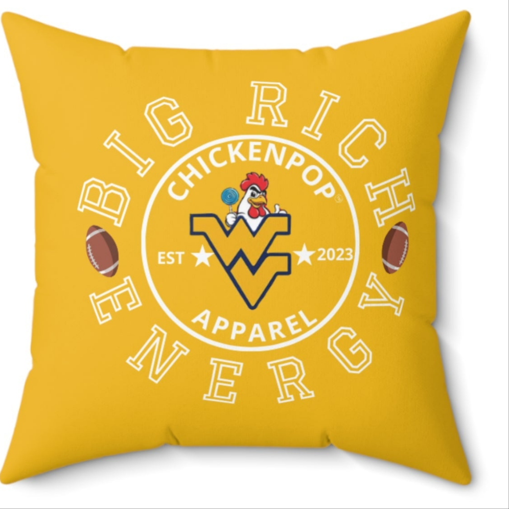 ChickenPop Big Rich Energy Logo Spun Polyester Square Pillow Gold