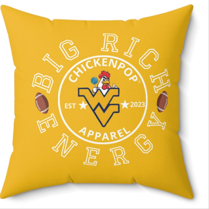 ChickenPop Big Rich Energy Logo Spun Polyester Square Pillow Gold