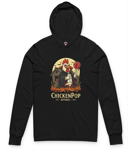 ChickenPop Vampire Rooster Halloween T-Shirt – Funny Spooky Graphic Long Sleeve Hooded, Tee for Fall & Costume Season UNISEX