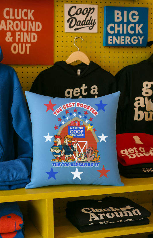 The Best Rooster Throw Pillow – Funny Chicken Decor | Make the Coop Great Again Cushion – Patriotic Farmhouse Accent for Couch, Bed & Gift Giving