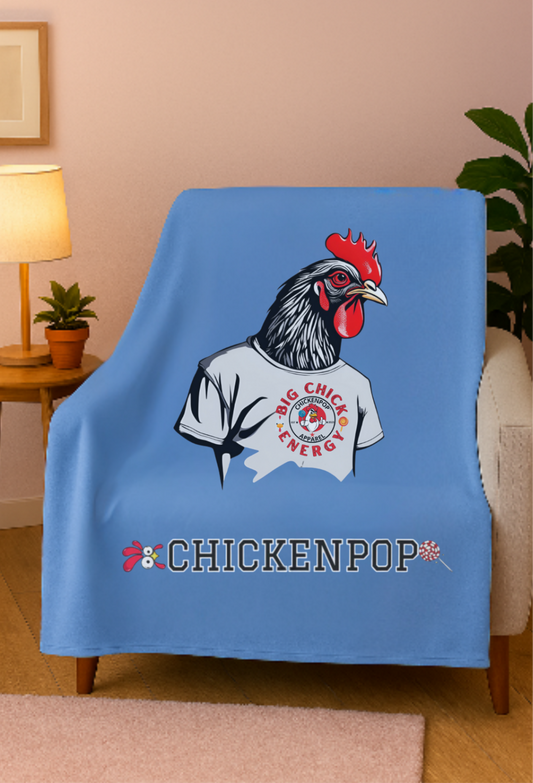 Giant Rooster Velveteen Plush Blanket Light Blue,