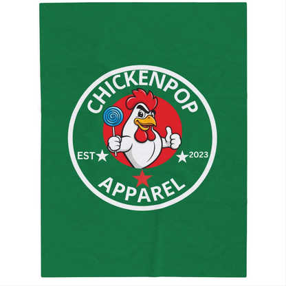 ChickenPop Original Logo Velveteen Plush Blanket Green