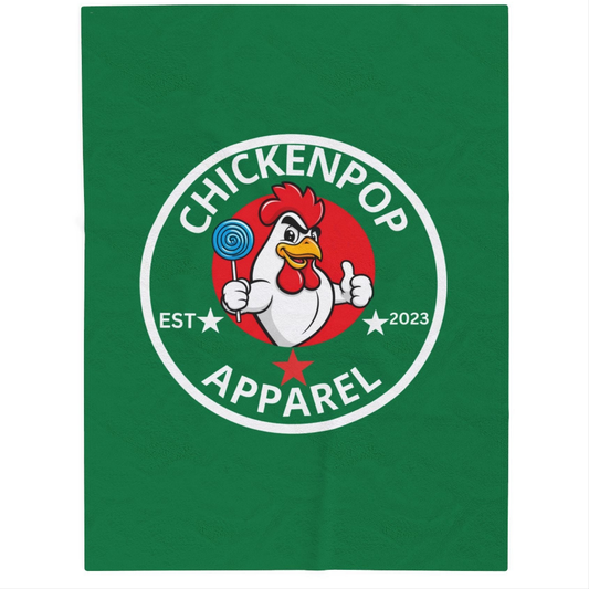 ChickenPop Original Logo Velveteen Plush Blanket Green