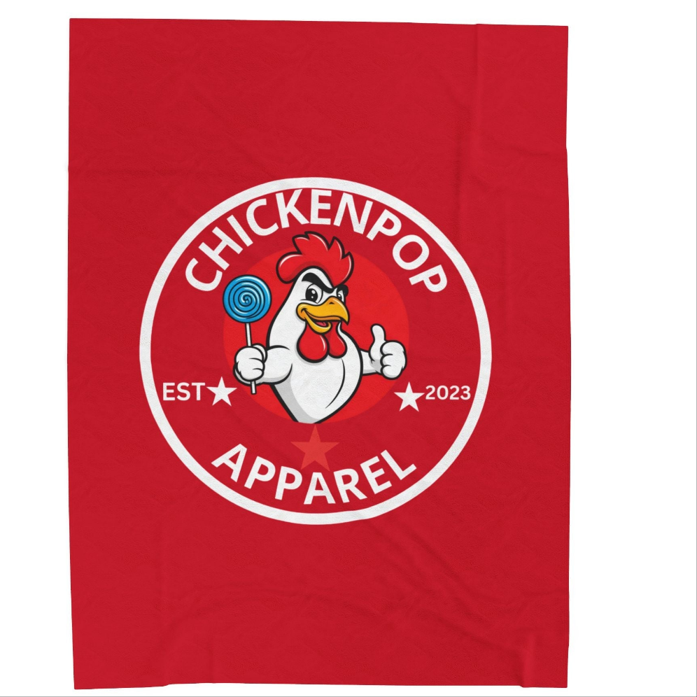 ChickenPop Original Logo Velveteen Plush Blanket Red