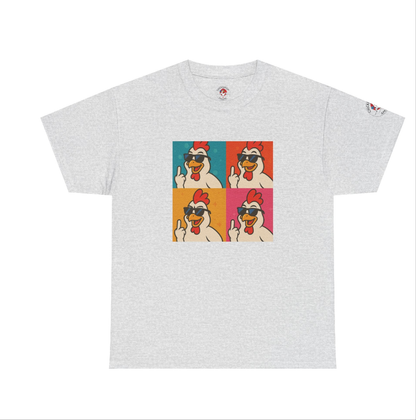 Warhol Pop Art Chicken T-Shirt – Funny Coop Daddy Middle Finger Tee for Bold Style